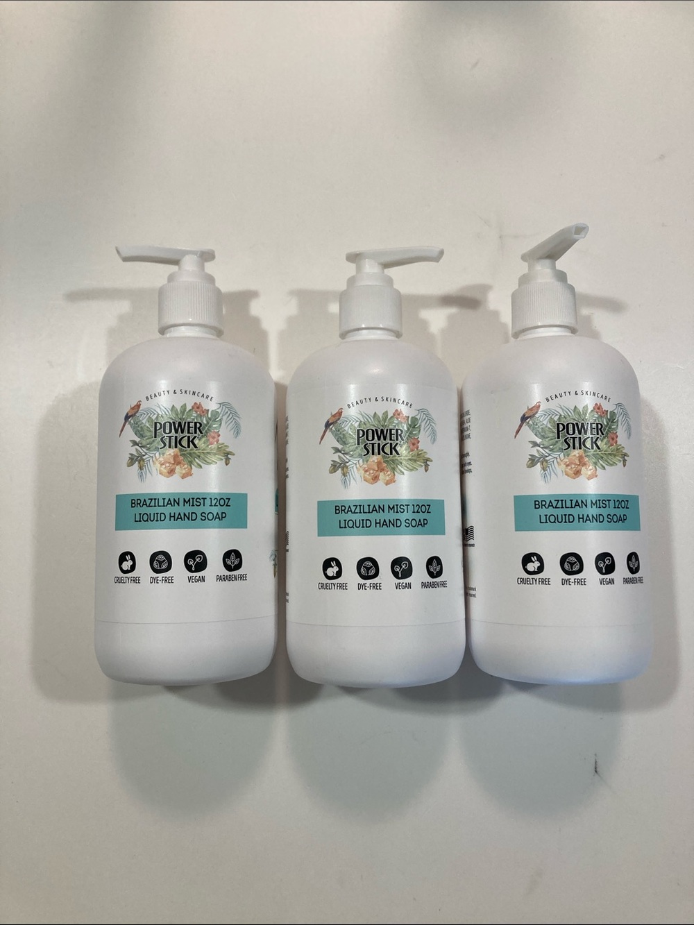 3 Brazilian Mist Liquid Hand Soap 12 oz Power Stick Paraben Free Lot Set